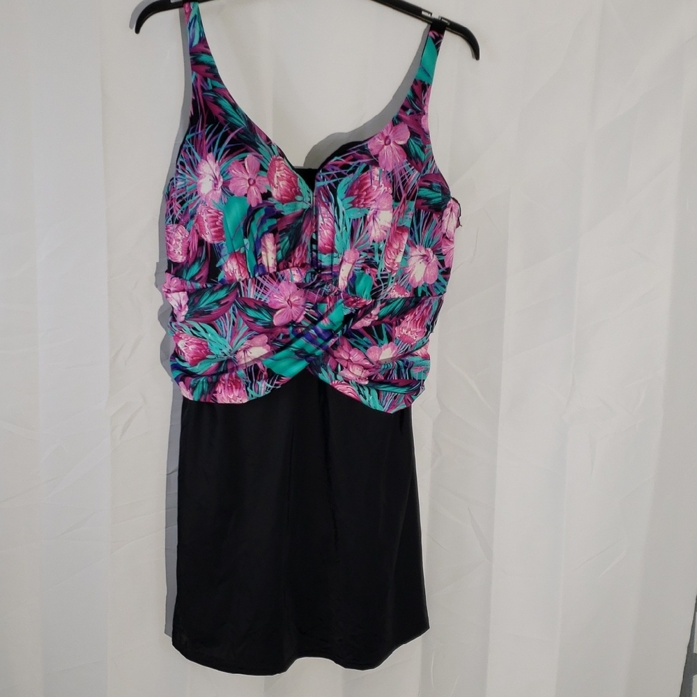 Swimsuits For All Floral Tropical Swimsuit Dress Size 24